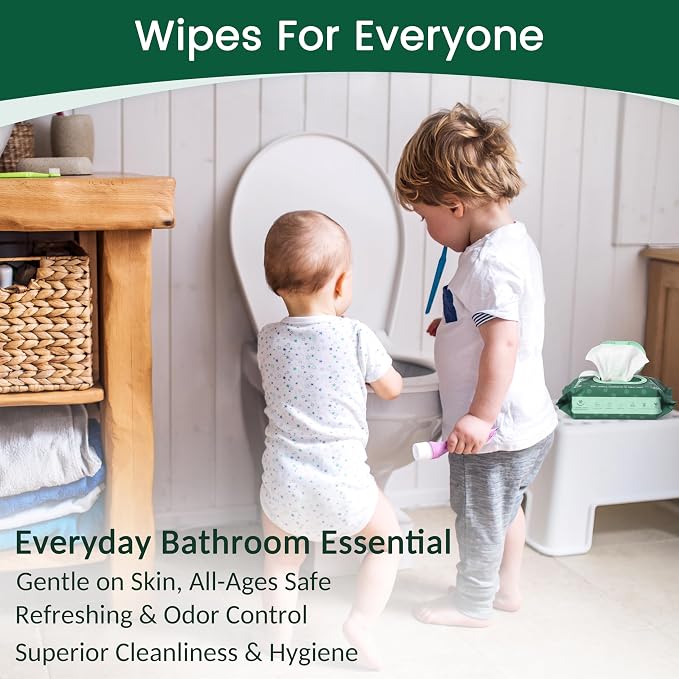WONDERFUL Flushable Wipes, Mint 100% Plant-Based Wet Butt Wipe for Adults & Kids, Sewer Septic Safe, Gentle for Sensitive Skin, Wipes Flushable Pack for Bathroom & Travel, 6-Pack (360 Count)