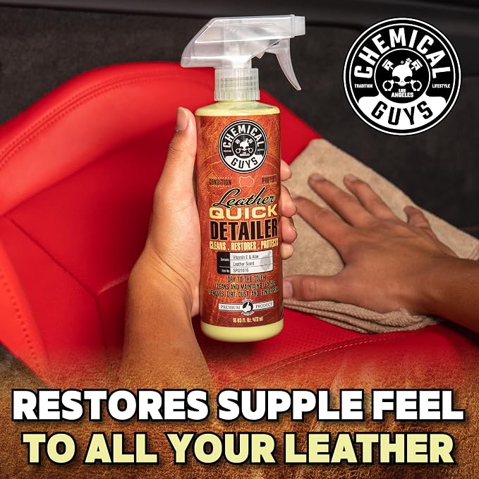 Chemical Guys, Leather Quick Detailer, Cleaner & Conditioner Spray, 16 oz | Quick spray cleans and conditions seats, furniture and apparel, safe on natural, synthetic and faux leather