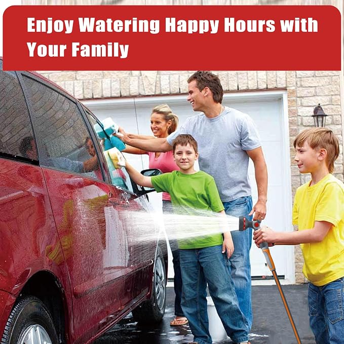 Metal Garden Hose Nozzle Heavy Duty - 9 Spray Patterns, THUMB CONTROL On Off Valve Hose Sprayer Nozzle for Watering Plants & Lawns, Washing Cars & Pets - Outdoor Water Hose Nozzle Head Attachment