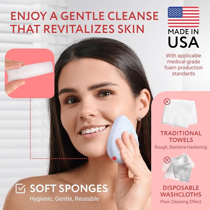 IMPRESA Facial Sponge - Daily Deep Cleansing Face Scrubber - Gentle Exfoliating Pads for Dead Skin Removal - Reusable Face Scrub Pads for Normal to Oily Skin (White, Regular)