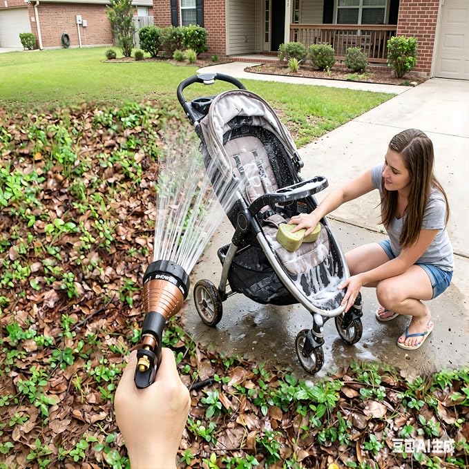 GREEN MOUNT 2-Pack Water Hose Nozzle, Heavy Duty Zinc Alloy Sprayer, Adjustable Jet to Shower, Leakproof Trigger Lock for Garden Car Pet Wash, Silver & Bronze