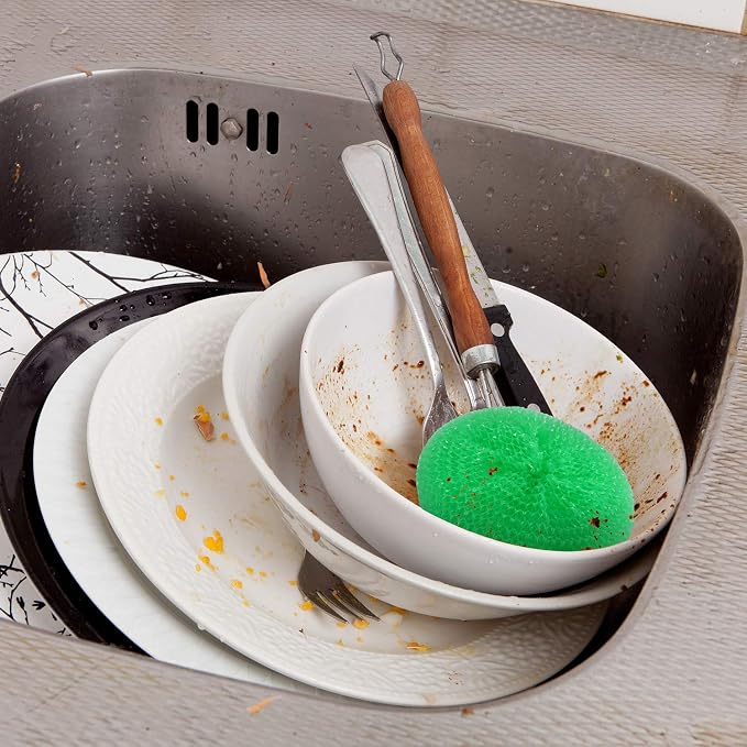 Blulu 15 Pieces Plastic Dish Scrubbers for Dishes Pot Round Nylon Pad, Mesh Scouring Non Scratch Pads (Rainbow Colors)
