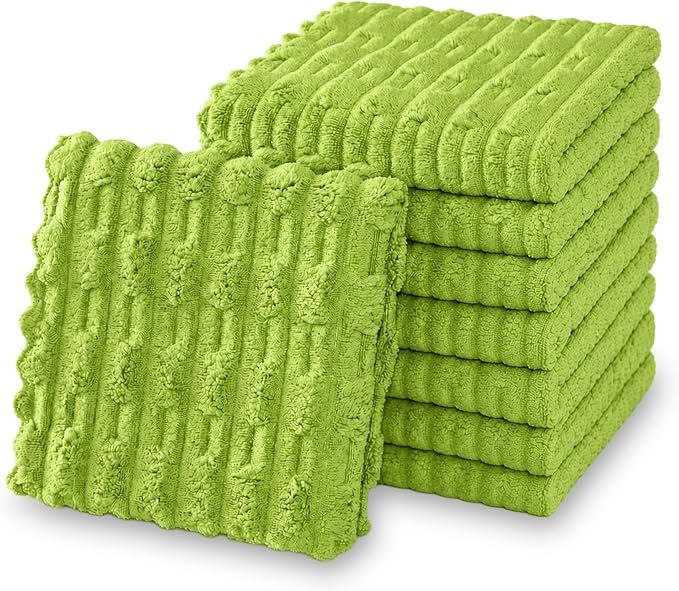 kimteny Microfiber Dish Cloths for Kitchen, 8 Pack 12 x 12 Inch Coral Velvet Kitchen Cleaning Cloths, Absorbent Reusable Non-Scratch Dish Rags for Dishes, Countertops & Sink