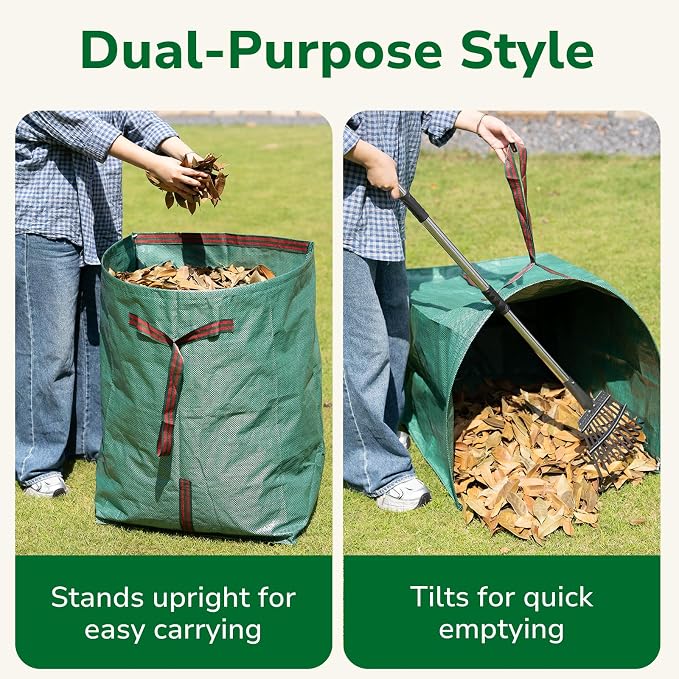 GreatBuddy 53 Gallon Yard Waste Bags, 2-Pack Reusable PP Garden Leaf Bags with Handles, Self-Standing Foldable Lawn Bag for Grass, Twigs and Debris Outdoor Cleanup