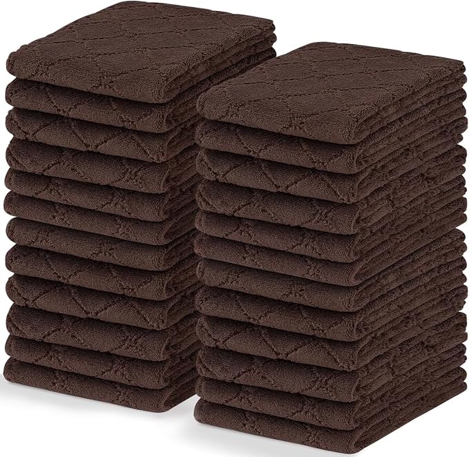 Homaxy 24 Pack Dish Towels for Kitchen (10 x 20 Inches, Brown), Super Soft and Absorbent Coral Velvet Dish Cloths for Washing Dishes, Nonstick Oil Fast Drying Microfiber Cleaning Cloth