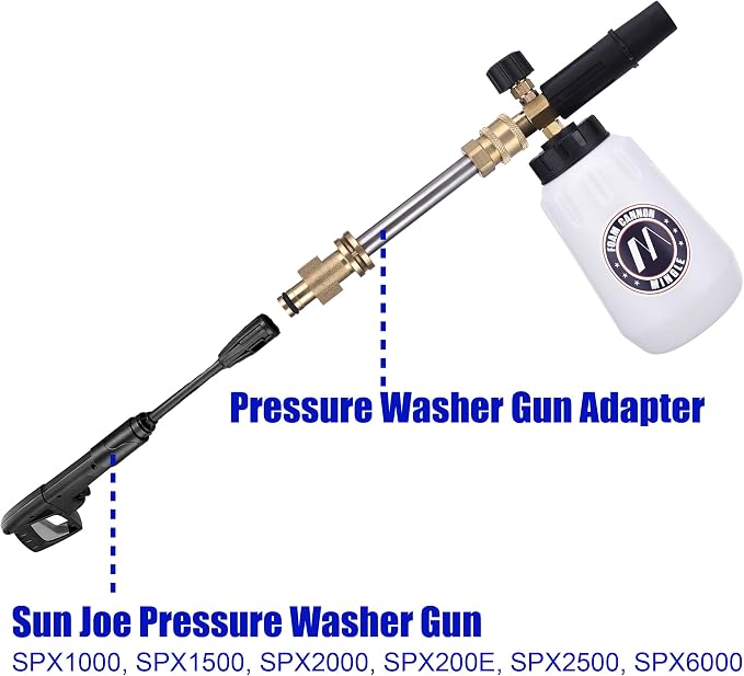 M MINGLE Foam Cannon, Compatible with Sun Joe SPX Series, 5 Nozzle Tips | 1L Adjustable Thick Foam Bottle, with 1/4’’ QC Connector, Cleans Cars, Motorcycles, Driveways and Windows, 3000 PSI