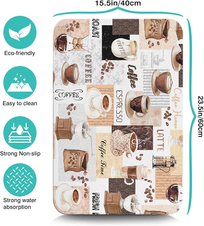 Coffee Mat 23inx15in, Absorbent Hide Stain Anti-Slip Coffee Bar Accessories, Dish Drying Mat for Kitchen