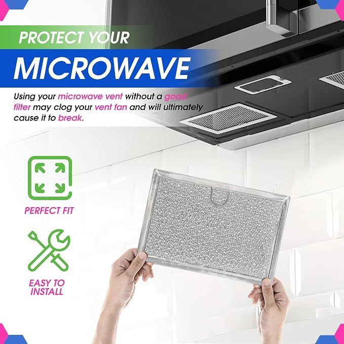 Microwave Filter Replacement 5.12” x 7.64” Fits Frigidaire 5304464105 WB06X10608 GE Microwave Filter - Aluminum Mesh Screen Grease Filter - Filters Air Entering Over the Range Oven Vent Fan (2-Pack)