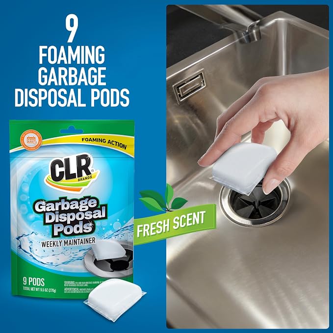 CLR Brands® Garbage Disposal Foaming Cleaner combines a powerful fast-dissolving formula with a fresh, clean-scented pod to safely clean and remove disposal odors without scrubbing. Use weekly.