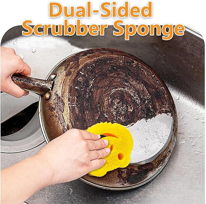 5 Pack Scrub Sponge, Dual-Sided Temperature Controlled Kitchen Sponge for Dishes, Frog Bulk Sponges Household Cleaning Pads,Multi-Functional Premium Cleaning Sponges