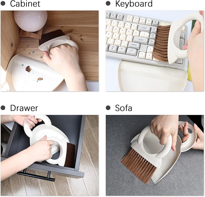 Mini Broom and Dustpan Set,Small Broom and Dustpan Set for Kitchen Countertops, Desks, Keyboard, Camping, Hand Brooms for Car Seats, Pet Litter-White