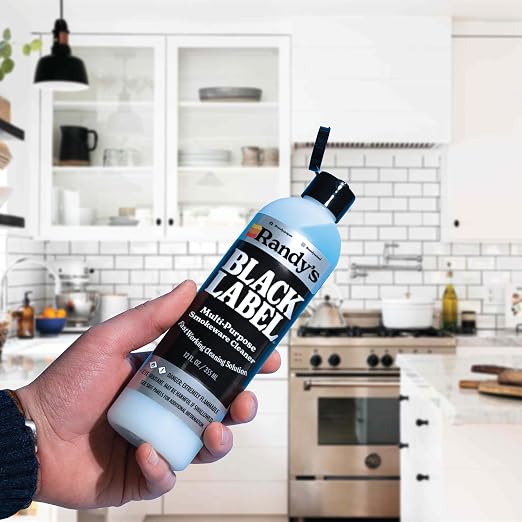 Randy's Black Label Cleaner - (12 fl oz) - Best Multipurpose Surface Cleaning Solution for Glass Tops, Metal and Ceramic Surfaces - Glass Top Cleaner for Streak-Free Finish - 6-Pack