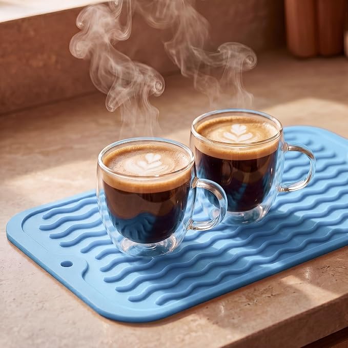 MicoYang Silicone Dish Drying Mat for Multiple Usage,Easy clean,Eco-friendly,Heat-resistant Silicone Mat for Kitchen Counter or Sink,Refrigerator or Drawer Liner Light Blue S 12 inches x 6 inches