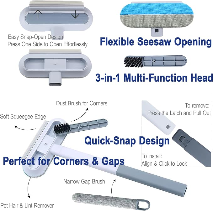 Window Screen Cleaning Brush, 6-in-1 Screen Cleaner Tool Kit with Spray Bottle, Crevice Brush and Microfiber Cloth for Window Tracks and Screens
