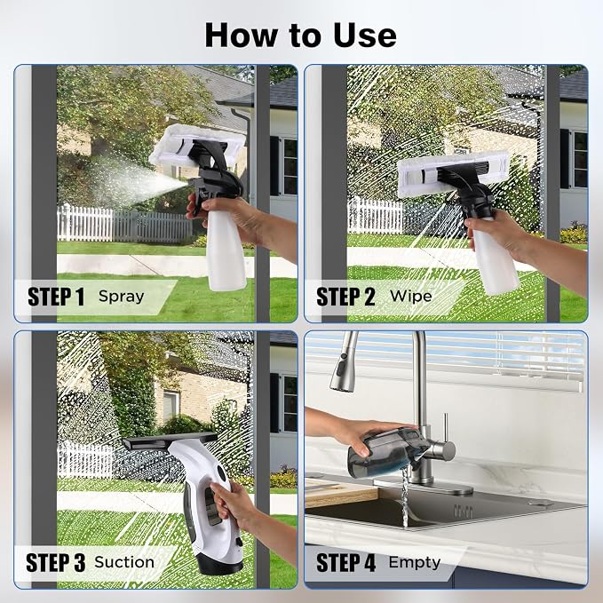 Window Vacuum Squeegee Cordless, 2000Pa Electric Window Cleaner Tool with 2200mAh & 150ml Water Collection Tank, Window Cleaning Kit Shower Squeegee for Glass Doors, Mirrors, Car Windows(White)