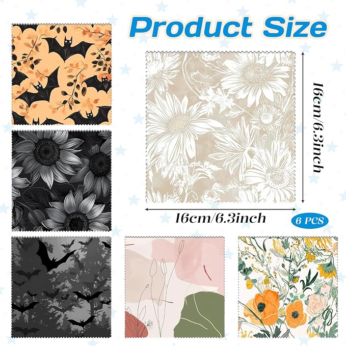 6 PCS Glasses Cleaning Cloth Eyeglass Lens Cleaning Cloth Eyeglasses Wipes Microfiber Reusable Soft for Phone Screens Camera Unisex Women Girls Cute Aesthetic (6.3"x6.3")-Floral