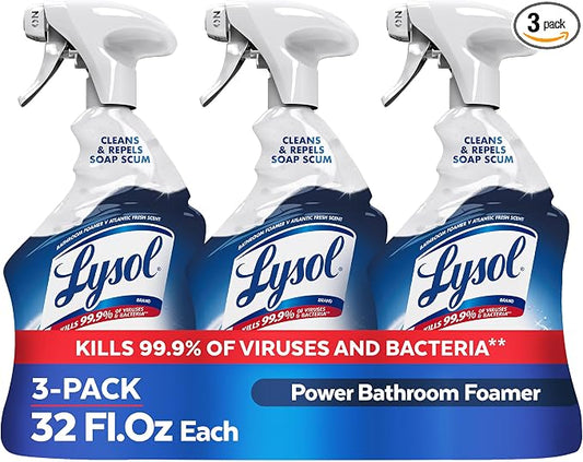 Lysol Power Foaming Bathroom Cleaner,Multipurpose Cleaner For Showers,Bathtubs,Sinks,Disinfectant Spray Kills 99.9% Of Germs,Zero Bleach Cleaning Spray,32 Oz.,(Pack of 3)