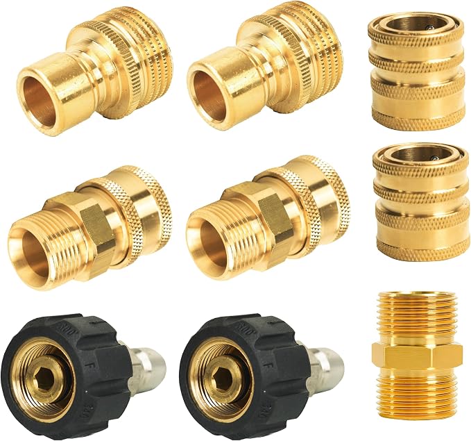 Hourleey Pressure Washer Adapter Set, Quick Disconnect Kit with M22 Metric Male Thread Quick Connector, M22 Swivel to 3/8'' Quick Connect, 3/4" to Quick Release, M22 to M22 Convert, 9 Pack