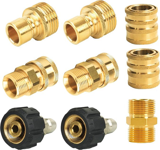 Hourleey Pressure Washer Adapter Set, Quick Disconnect Kit with M22 Metric Male Thread Quick Connector, M22 Swivel to 3/8'' Quick Connect, 3/4" to Quick Release, M22 to M22 Convert, 9 Pack
