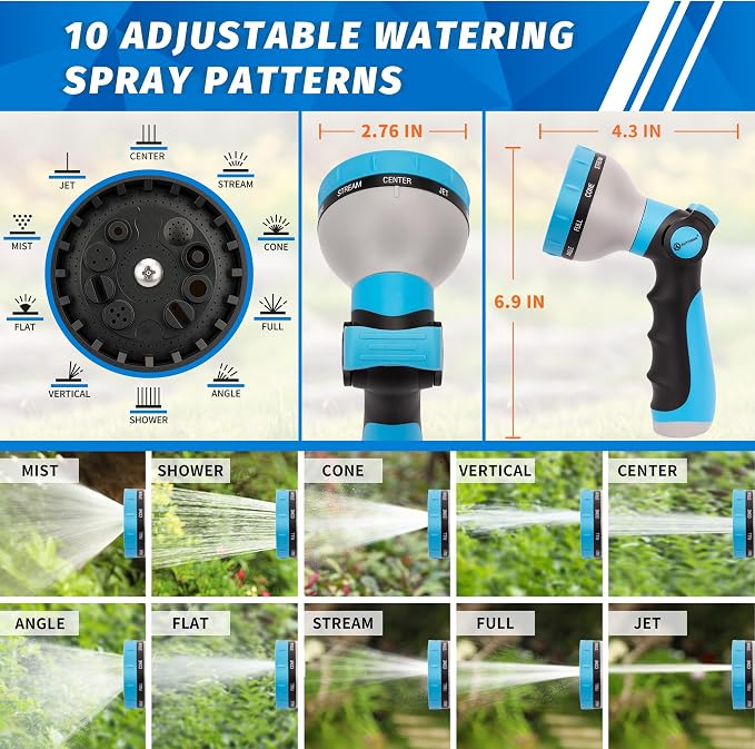 AUTOMAN Garden Hose Nozzle Sprayer - 10 Spray Patterns, 2 Pack Thumb Control Water Hose Nozzle Outdoor, Heavy Duty Spray Nozzles for Watering Garden, Cleaning Window, Washing Car, Showering Pets