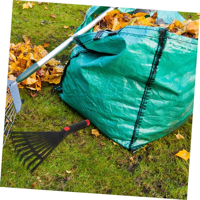 UKCOCO Small Plastic Leaf Rake for Gardening, Garden Hand Rake with Handle, Lightweight Plastic Gardening Tool for Flower Beds and Yard Cleanup, Black, 13. 4 Inch