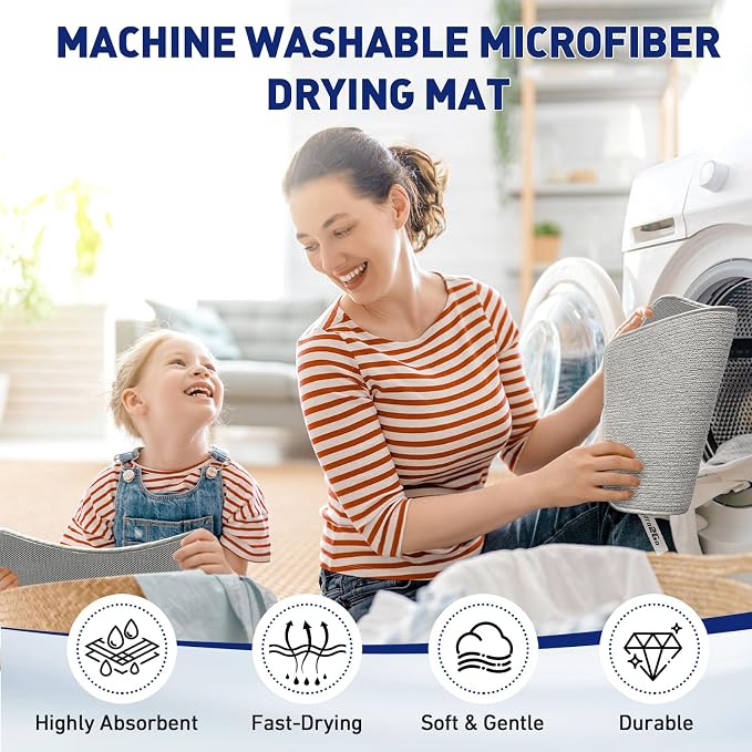 14.6*11.8 inch Microfiber Dish Drying Mat,2 Compact Ultra Absorbent Dish Mat Drying Kitchen Mat,Small Dish Drying Mats for Kitchen Counter,Draining Racks,Sinks (Gray)