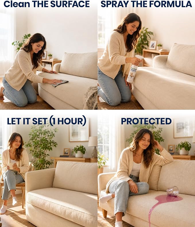 RepelWell Non Toxic Fabric Protector Spray for Upholstery & Furniture,12 oz | Helps repel water, coffee, wine, food, dirt and everyday spills from upholstery.