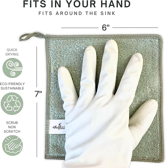 Whiffkitch Dishcloths Dishrags for Kitchen and Household Cleaning 6x7 6-Pack Non-Scratch 2-Ply Weave, Rayon Derived from Bamboo, Absorbent, Washable, Long-Lasting