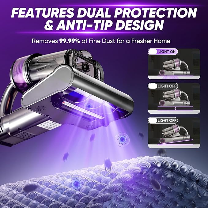 Saker Mattress Vacuum Cleaner, Handheld Bed Vacuum Cleaner with 16KPa Suction UVC Light, 140°F Heated Air, HEPA Filter, Aroma Function, 16.4FT Cord for Cleaning Bed, Sofa, and Couch