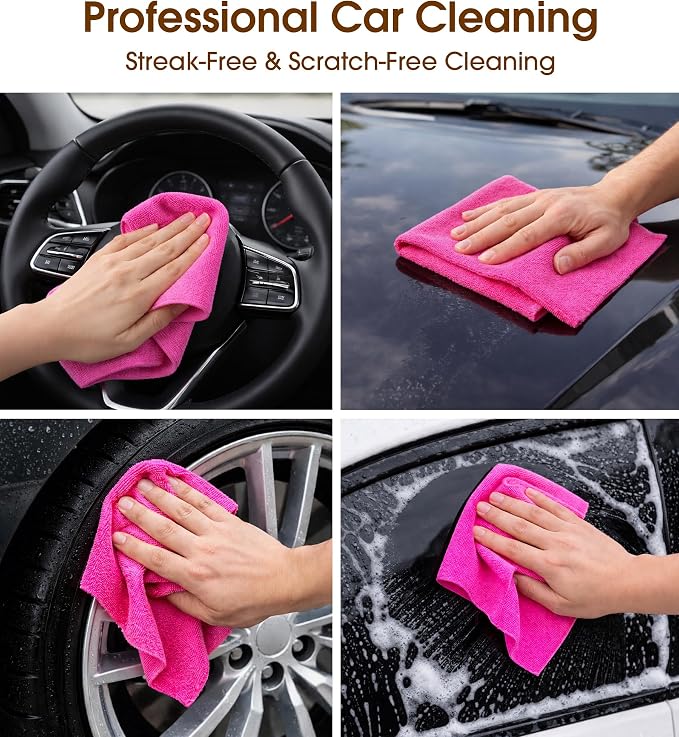 KitchLife Microfiber Cleaning Cloth Roll, 100 Pack - Tear-Away Microfiber Paper Towels, Lint-Free, Reusable, Washable for Kitchen, Car, Dishes, and Sensitive Surfaces (Hot Pink)