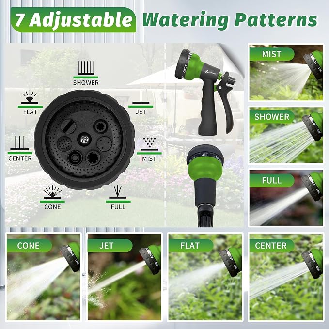 AUTOMAN-Garden-Hose-Nozzle, 2 Pack ABS Water Spray Nozzle with Heavy Duty 7 Adjustable Watering Patterns,Slip Resistant for Watering Plants,Lawn& Garden,Washing Cars,Cleaning,Showering Pets - Green