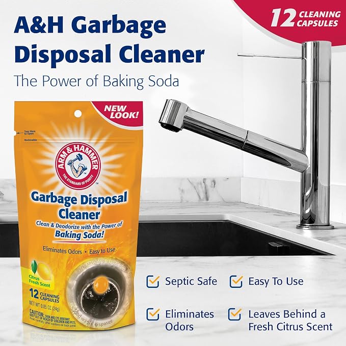 Arm & Hammer 12-Count Sink Garbage Disposal Cleaner, Freshener & Deodorizer Capsules Citrus Scent, with Power of Baking Soda