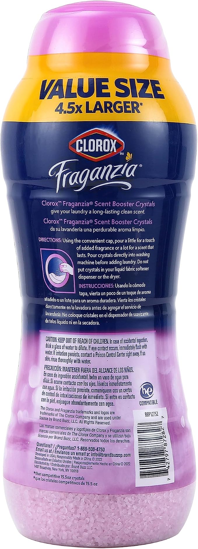 Clorox Fraganzia Laundry Scent Booster Crystals, In-Wash Fragrance Beads for Fresh-Smelling Clothes & Linens, Safe for All Fabrics & Colors, Easy-Pour Bottle, Spring Scent, 70 Oz