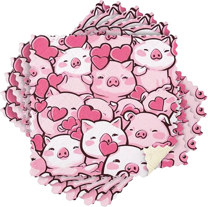 STAYTOP Cute Kawaii Pigs Kitchen Dish Cloth, 6 Pack Super Absorbent and Soft Nonstick Oil Dish Towels, Reusable Cleaning Cloths 11" x 11"