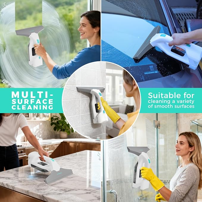 HAUSHOF Electric Window Vacuum Squeegee 11", 2000Pa Cordless Cleaner Set | Strong Suction;2 kPa Suction;Cordless Design;Multi-Surface Cleaning