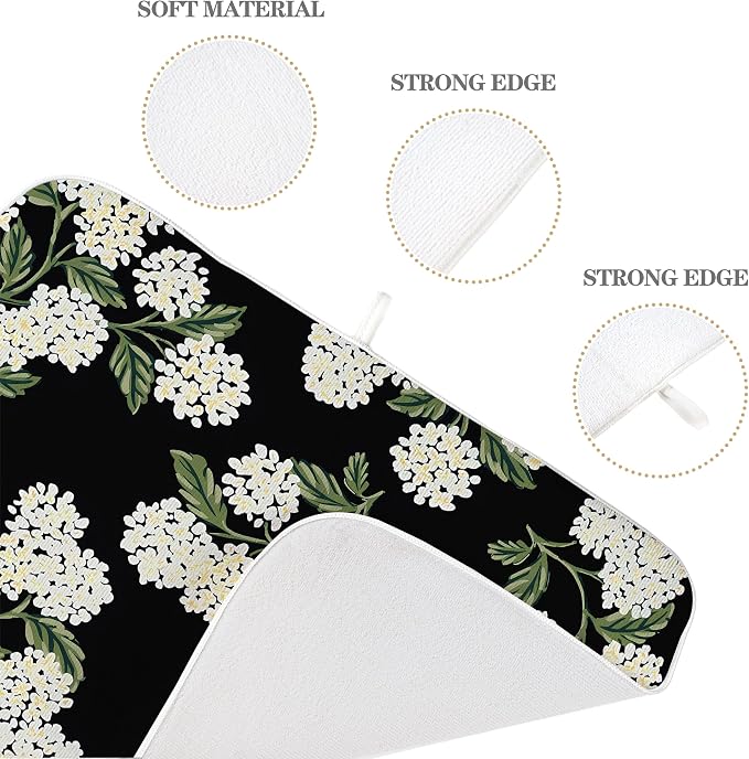 Spring Dish Drying Mat 18x24 Inches For Kitchen Counter Absorbent Black Beige Hydrangea Floral Kitchen Decoration Summer Flower Drying Mat Pad For Home Kitchen,Dining Room,Office Decor
