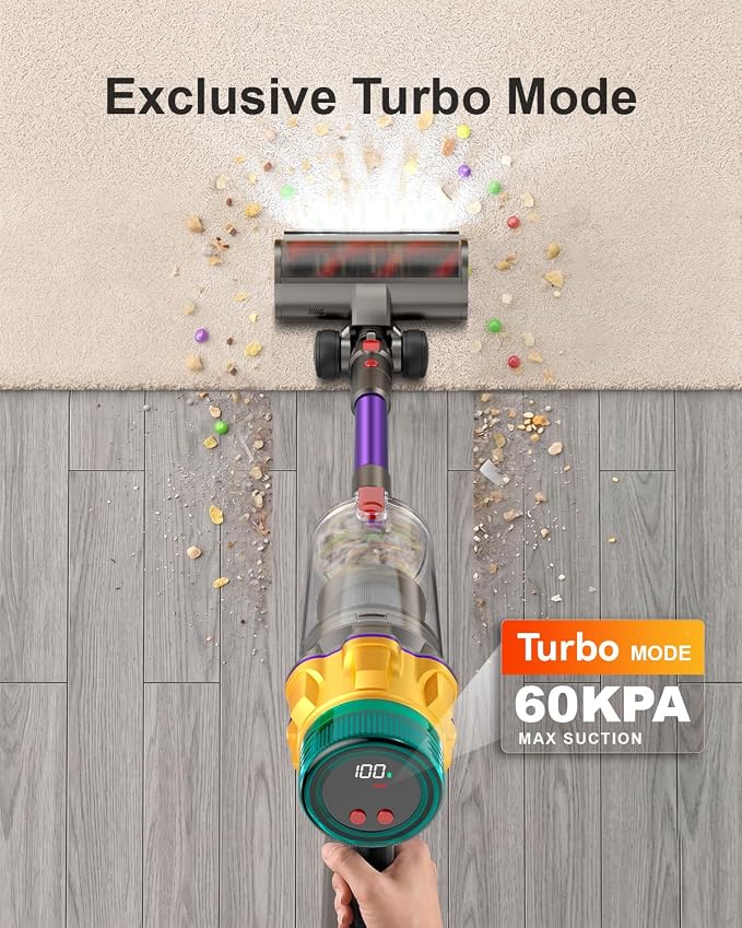 Cordless Vacuum Cleaner, 55KPA 650W 70Mins Extra-Large Dust Cup Cordless Stick Vacuum, Rechargeable Vacuum Cleaner with Self-Standing, Vacuum Cleaners for Home, Hardwood Floor, Carpet, Pet Hair