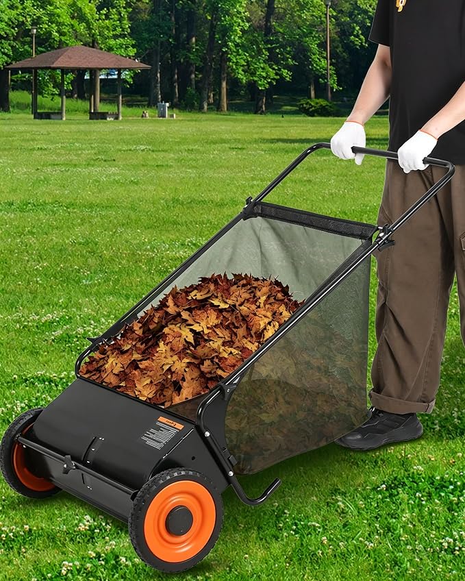 Garvee 26" Push Lawn Sweeper, 7 Cu. Ft. Hopper Capacity Grass Sweeper, Manual Push Yard Sweeper with Height Adjustment & 4 Spinning Brushes, Heavy Duty Lawn Sweeper with Steel Wheels, Black | Manual Push Yard Sweeper with Height Adjustment & 4 Spinning...
