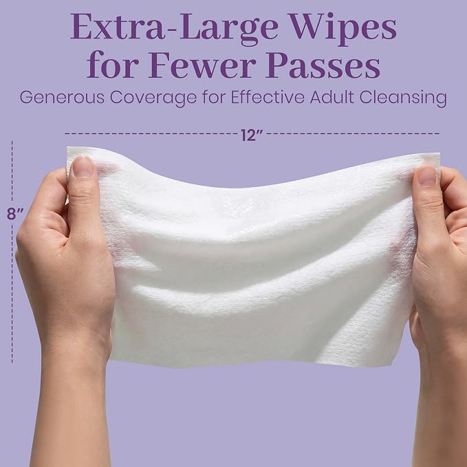 X Large Wet Wipes for Adults - Case of 10 Packs of 56 [560 Count] Disposable Incontinence Wipes, 12" x 8" Body Wipes for Elderly – Bonus 50 Individually Wrapped Travel Wet Wipes