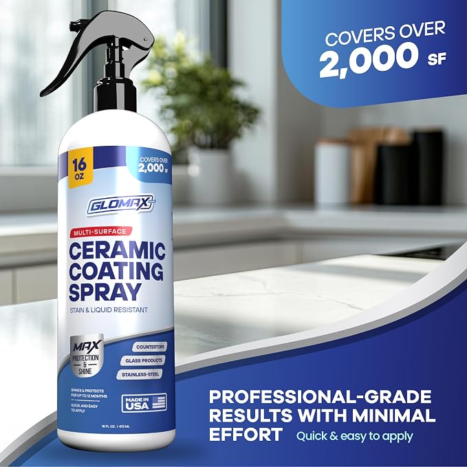 Home Ceramic Coating Spray Kit (16 oz) - Shine, Seal & Protect Stainless Steal, Glass, Kitchen & Bath Surfaces - Extremely Hydrophobic - Repels Stains & Grime - Includes 2 Micro Fiber Towels