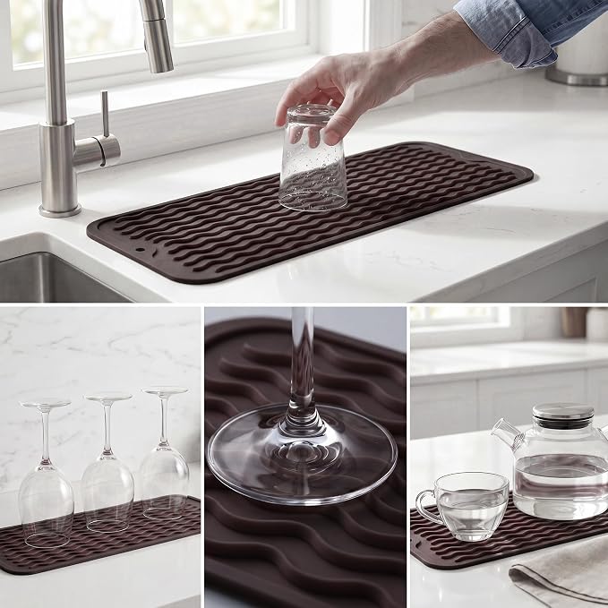 MicoYang Silicone Dish Drying Mat for Multiple Usage,Easy clean,Eco-friendly,Heat-resistant Silicone Mat for Kitchen Counter,Sink,Bar,Bottle,or Cup Coffee M 17 inches x 6 inches