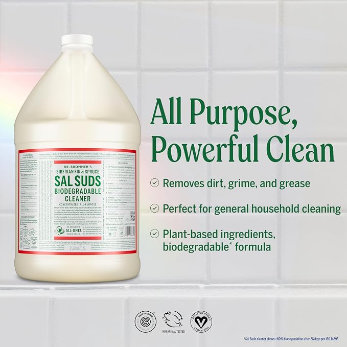 Dr. Bronner's Sal Suds Biodegradable Cleaner (Fir & Spruce, 1 Gallon) – All-Purpose Pine Mop Soap & Detergent for Floors, Multi-Purpose Household Formula, Dish Degreaser & Laundry Use