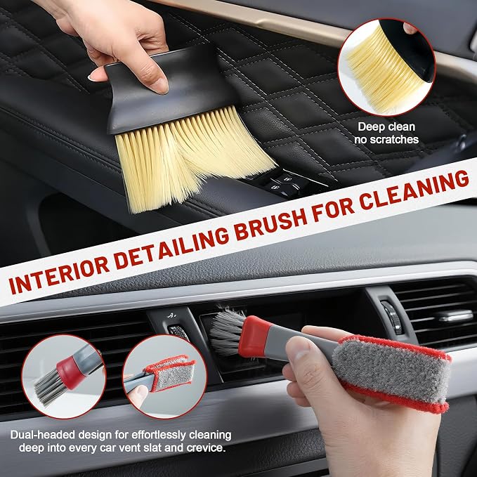 10Pcs Interior Detailing Brush Set | Car Vent & Dashboard Cleaner Kit, Microfiber Towel, Storage Bag
