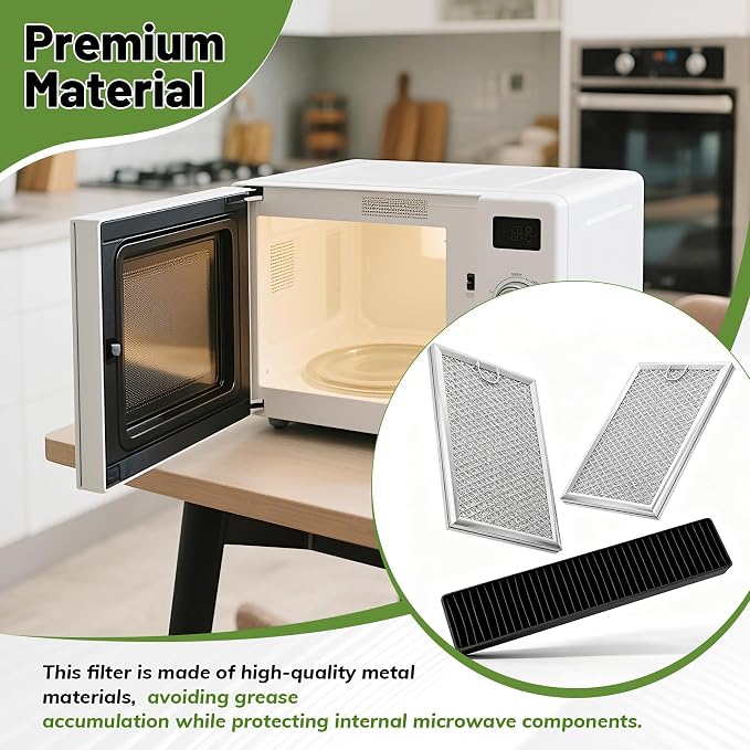 3Pcs Microwave Filter Set Replace for JVM7195SK6SS, PNM9216SK5SS, JVM7195EK5ES, JNM7196DK5BB, JVM7195DK5WW, JNM7196SK6SS, Compatible with GE Charcoal&Grease Filter
