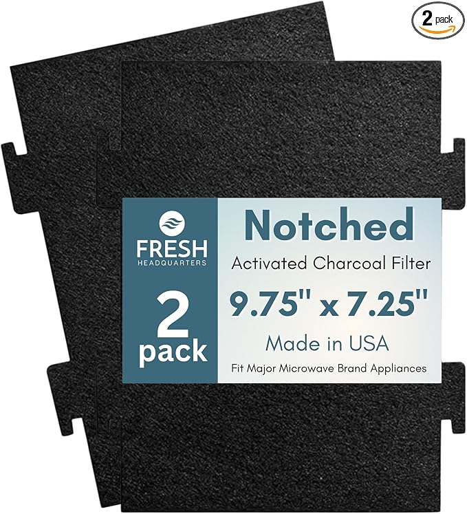 Notched Activated Carbon Microwave Hood Filters - Replacement Filter Compatible for Whirlpool OTR & KitchenAid Models (W1128298) - Microwave Charcoal Filter - 9.75" x 7.25", 2-Pack - Made in USA