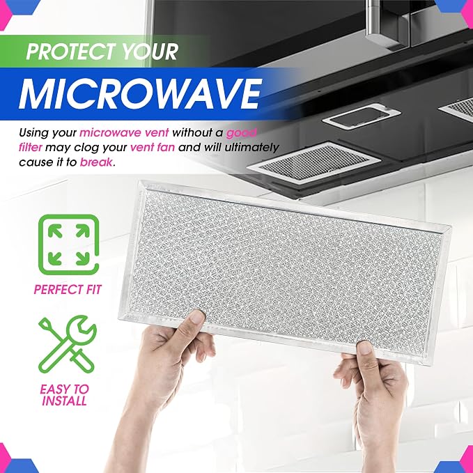 Microwave Filter Replacement 5.78" x 12.91" Fits W10208631A Whirlpool Microwave Grease Filter - Aluminum Mesh Screen Filters - Freshens and Filters Kitchen Air in Over the Stove Oven Vent Fan (4-Pack)