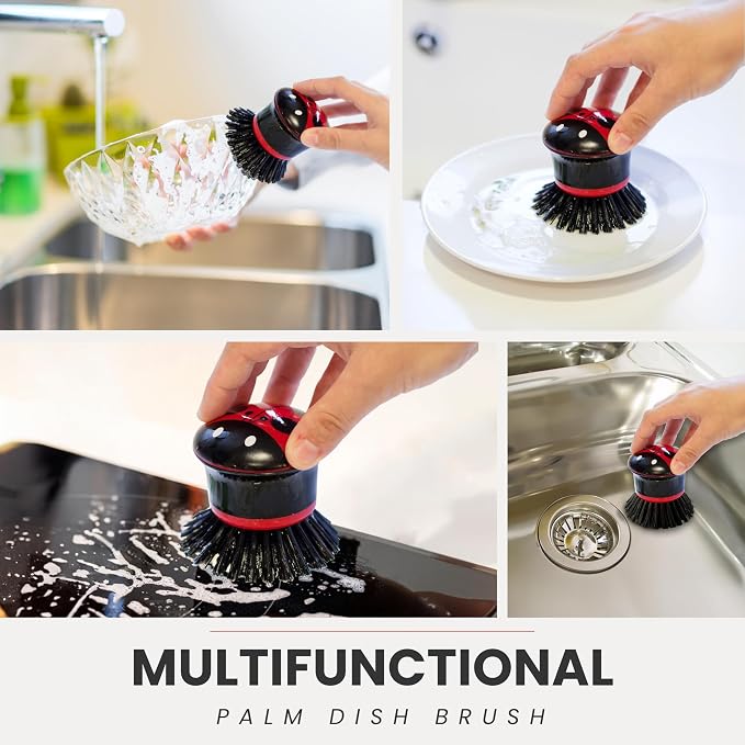 Vigar Ladybug Dish Scrub Brush with Holder, Kitchen Scrub Brush for Dishes, Dish Scrubber, Sink Brush, Dishwashing Brush and Vegetable Scrubber for Household Cleaning - Ladybug