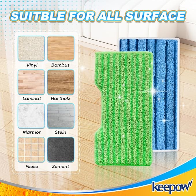 KEEPOW Reusable Replacement Pads Compatible with Shark Vac Mop VM252 VM401 | VM200 VM180 VC205 VM250 QM250 VM190, Washable Vacuum Mop Pad Refills, Upgraded Design of Dirt Chamber (1+2+2+2 Pads)