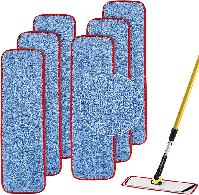 Replacement Microfiber Pad for Rubbermaid Commercial 18.5 Inch Mop Head - 6 Pack Wet & Dry Commercial Cleaning Refills Reusable Mops Refills Fit for Any Microfiber Flat Mop System 18.5"