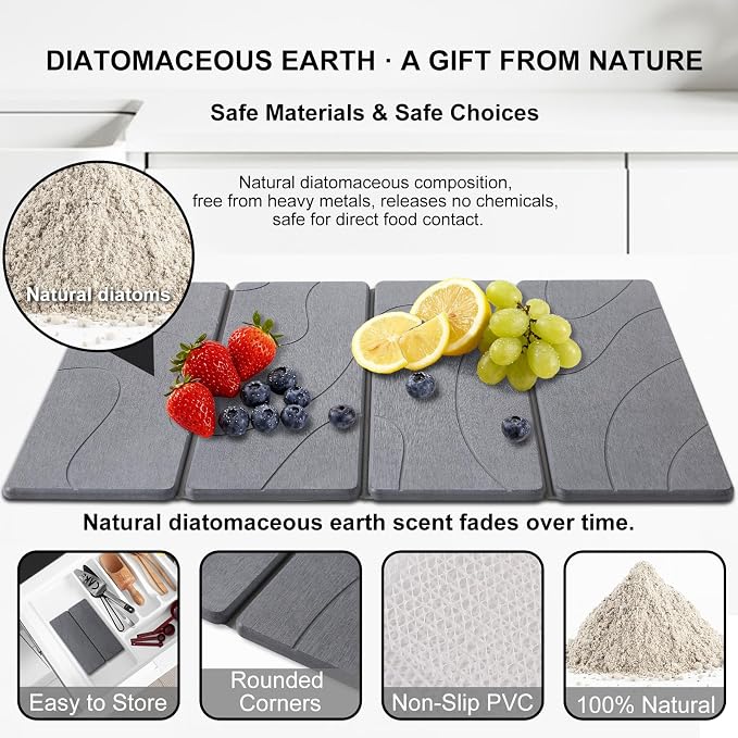 3 PCS Large Stone Dish Drying Mat for Kitchen Counter, Quick Dry Stone Dishes Mats, Sink Faucet Mat, Minimalist Water Absorbing Diatomaceous Earth Drying Pad for Countertop Tableware, Bottles